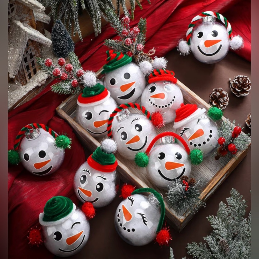 SYHOOD 12 Set 3.15 in Christmas Tree Snowman Clear Ball Ornaments for Crafts DIY
